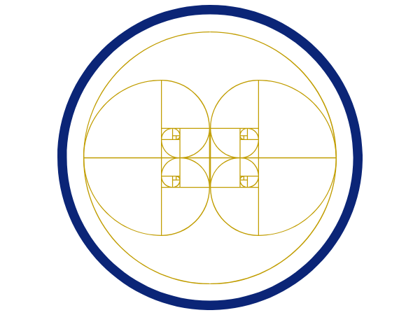Icona con quattro spirali Fibonacci simmetriche che rappresentano l'ordine e l'armonia naturale.